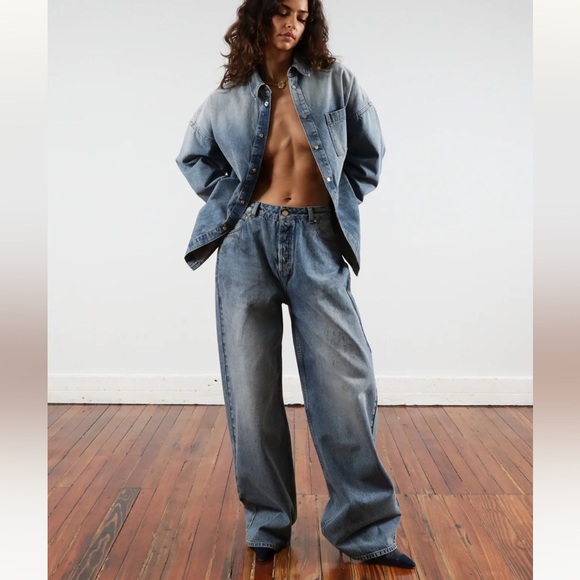 Heavy Manners Low Rise Baggy Denim in Vintage Wash - Picture 1 of 14